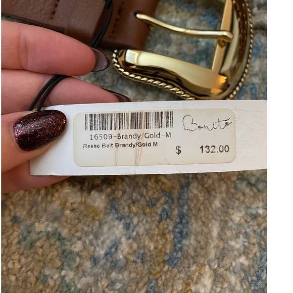NWT B-Low the Belt Reese Western Perforated Laced Up Belt Brown Gold Medium - Picture 4 of 8